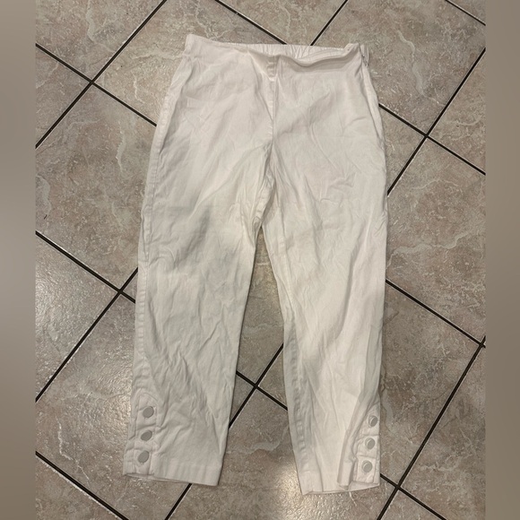 J Jill White Button-Detail Linen Stretch Cropped Pants Size Small - Picture 1 of 6